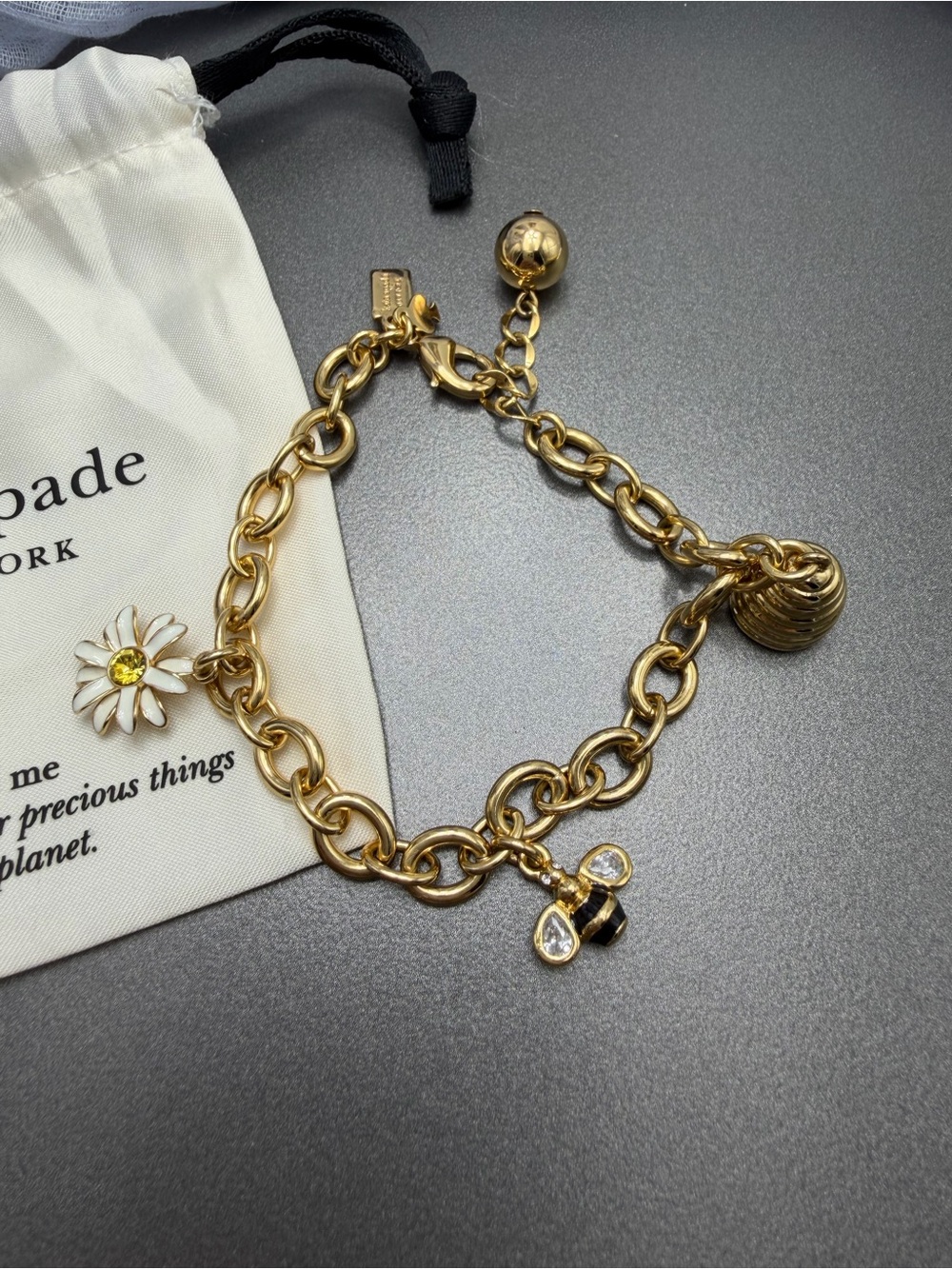 ⬇️⬇️ Kate Spade Bees Charm Gold Bracelet #448BR